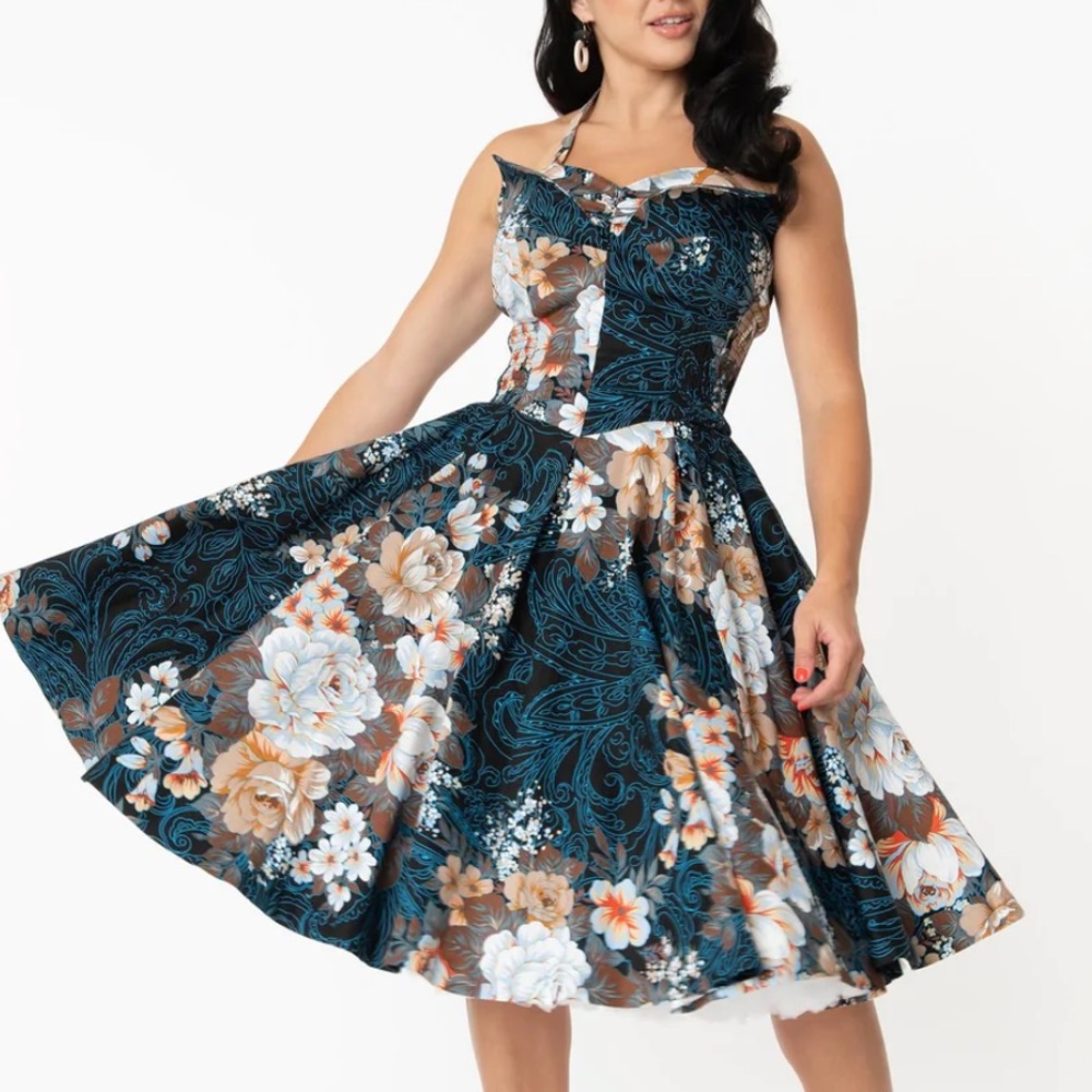 NWT UNIQUE VINTAGE NAVY ORCHARD SWING DRESS - Picture 6 of 11